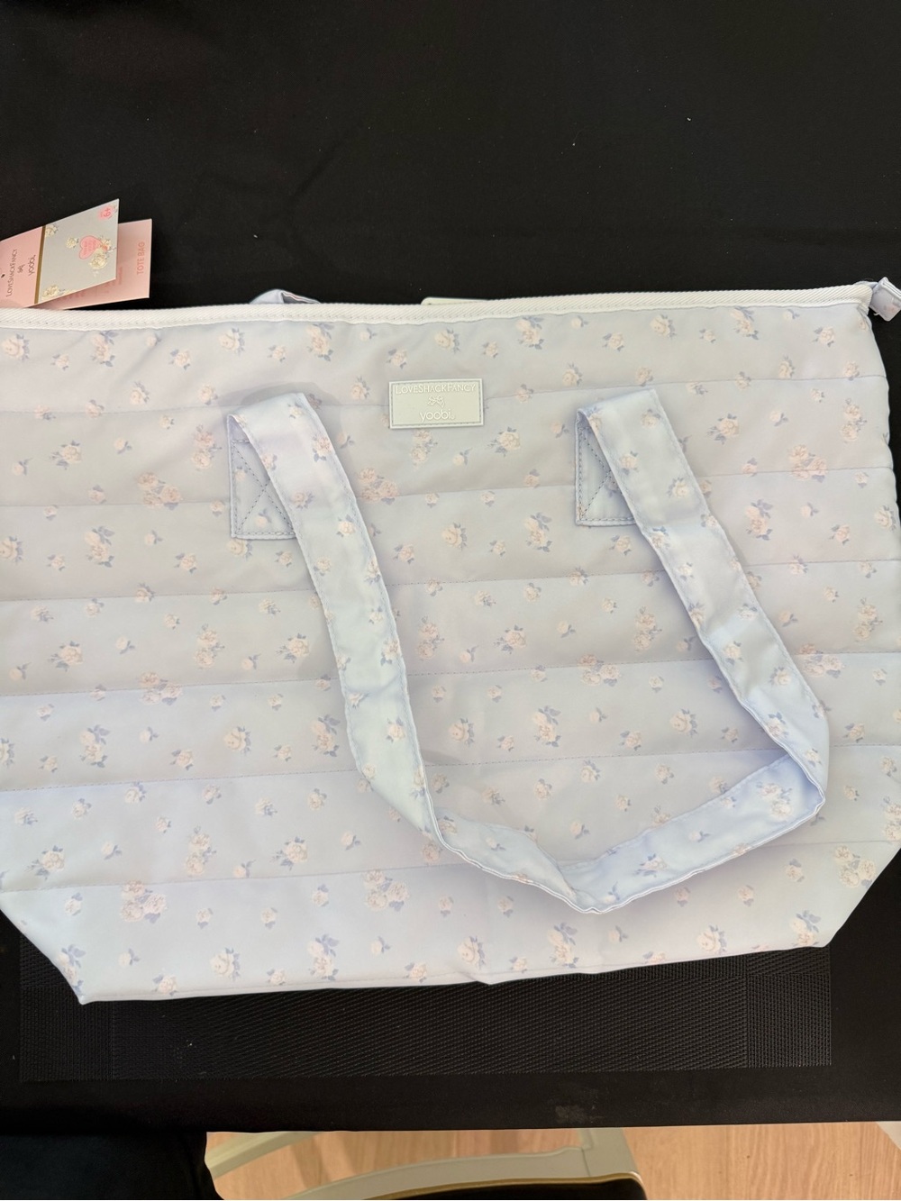 LoveShackFancy Light Blue Quilted Floral Tote